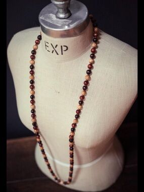 Long Beaded Necklace in Brown and Tan - Women Jewelry